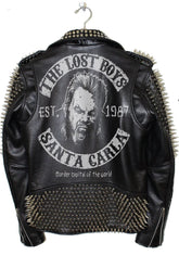 Men Biker's Black Color Clothing, Handmade Cow Skin Leather, Spiked Studded Personalized Jacket, Santa Carla Printed Punk Rock Gothic,